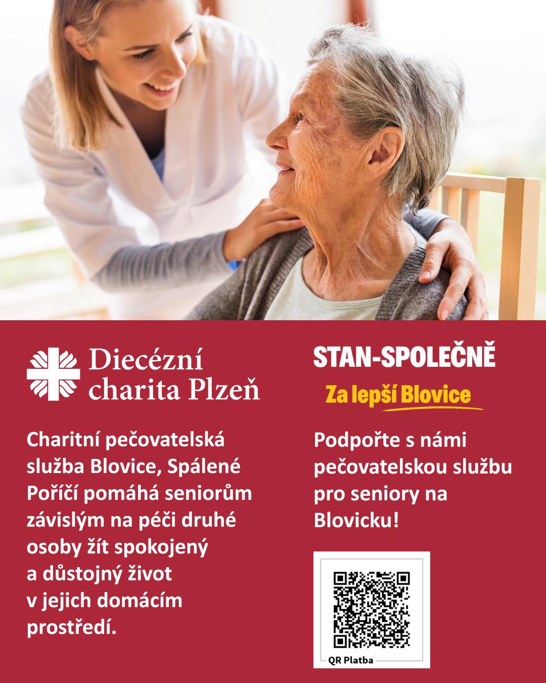 Podpořte Charitní pečovatelskou službu Blovice, Spálené Poříčí — QR platba